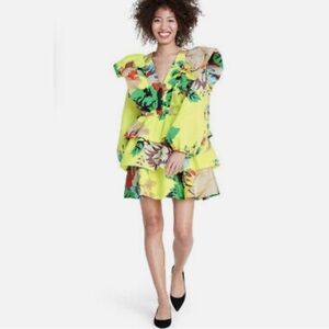 Christopher John Rogers for Target Floral Long Sleeve Ruffle Dress Yellow Sz 0